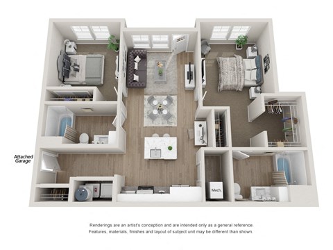 Floor plan for 2 beds, 2 baths, 1140 sqft